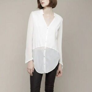Helmut Lang women’s cotton silk sheer hem blouse button down shirt top / tunic L